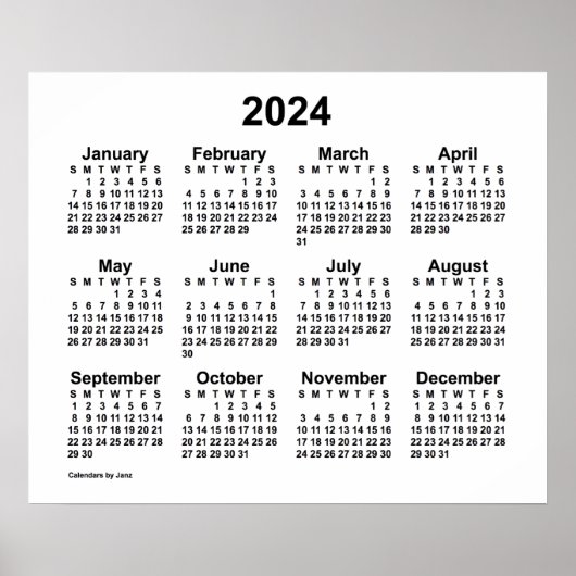 2024 White Wandkalender van Janz Poster (Voorkant)