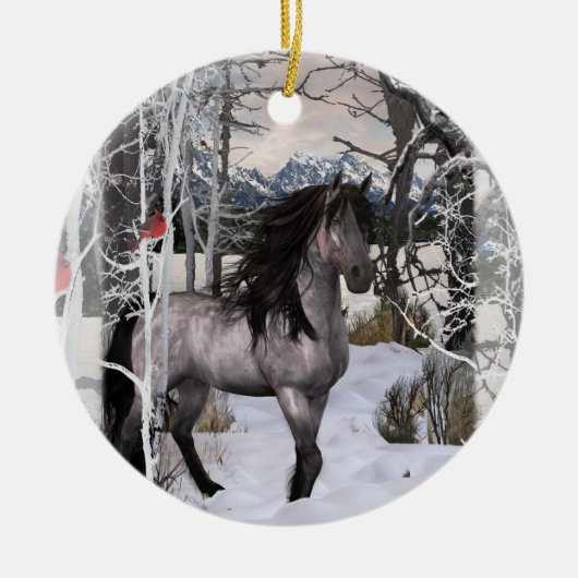 2024 Winterwensen Paard Keramisch Ornament (Voorkant)