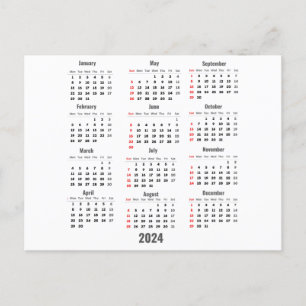 2024 Wit 52 weken kalender Briefkaart