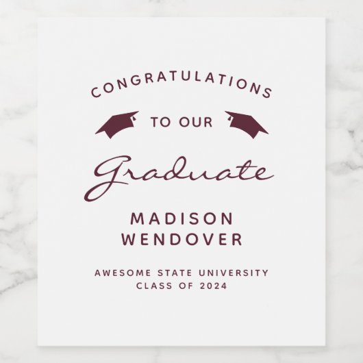 2024 Wit Bourgondisch Script Pet Afstuderen Wijn Etiket (Enkel label)