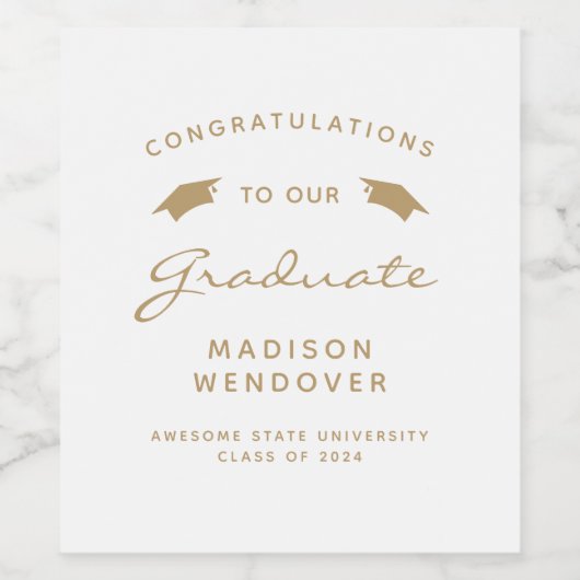 2024 Wit Goud Script Pet Afstuderen Wijn Etiket (Enkel label)
