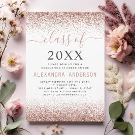 2024 Wit Graduation Party Roze Rose Gold Glitter Kaart