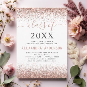 2024 Wit Graduation Party Roze Rose Gold Glitter Kaart