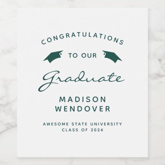 2024 Wit Groen Script Pet Afstuderen Wijn Etiket (Enkel label)