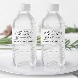 2024 Wit Zwart Script Pet Afstuderen Waterfles Etiket