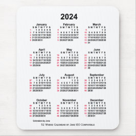 2024 Witte 52 weken ISO-kalender door Janz-Muismat Muismat