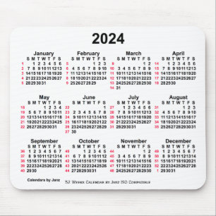 2024 Witte 52 weken ISO-kalender door Janz-Muismat Muismat