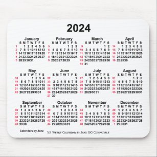 2024 Witte 52 weken ISO-kalender door Janz-Muismat Muismat