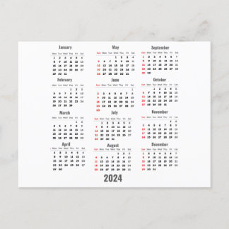 2024 Witte 52 Weken Kalender Briefkaart