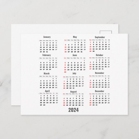 2024 Witte 52 Weken Kalender Briefkaart (Voorkant / Achterkant)