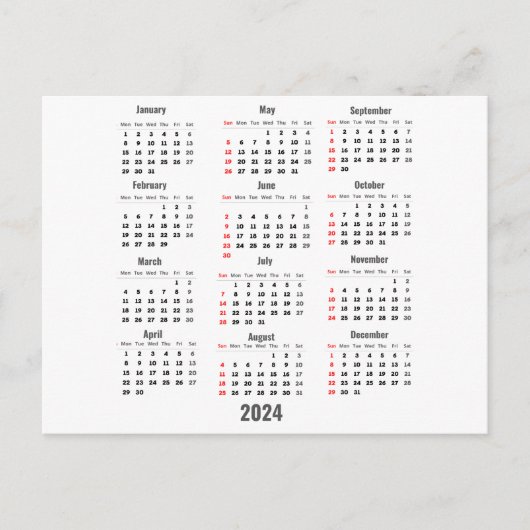 2024 Witte 52 Weken Kalender Briefkaart (Voorkant)