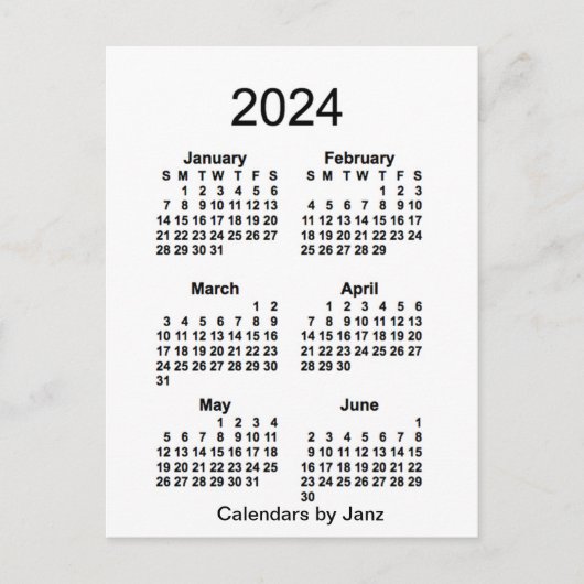 2024 Witte 6 maanden Mini Agenda van Janz Briefkaart (Voorkant)
