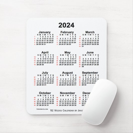 2024 Witte agenda van 52 weken, van Janz Muismat (Met muis)