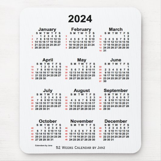 2024 Witte agenda van 52 weken, van Janz Muismat (Voorkant)