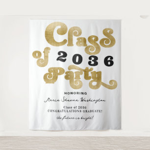 2024 Witte Gouden Retro Graduatie Partij Achtergro Wandkleed