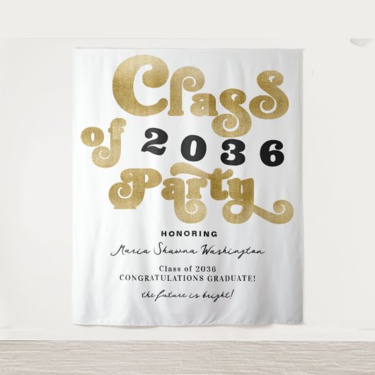 2024 Witte Gouden Retro Graduatie Partij Achtergro Wandkleed (Voorkant)