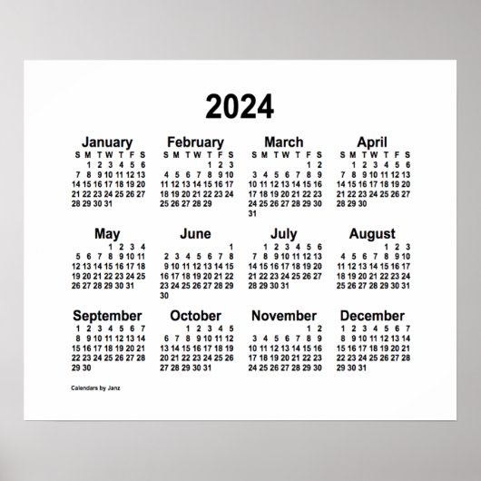 2024 Witte Kalender van Janz Print (Voorkant)