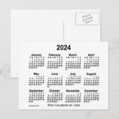 2024 Witte Mini Kalender van Janz Briefkaart (Voorkant / Achterkant)