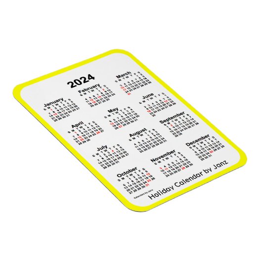2024 Yellow Holiday Calendar door Janz Magnet Magneet (Rechterzijde)