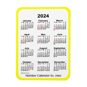 2024 Yellow Holiday Calendar door Janz Magnet Magneet