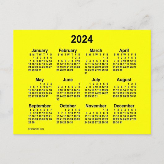 2024 Yellow Mini Calendar van Janz Briefkaart (Voorkant)