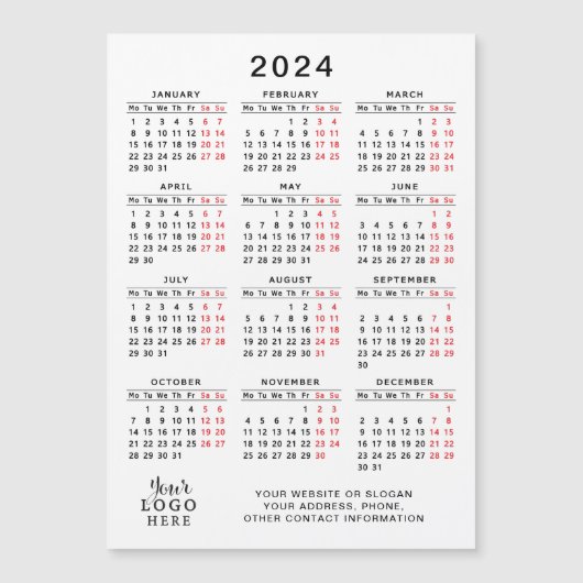 2024 Zakelijke Logo Agenda Magneet Wit Zwart Rood (Voorkant)