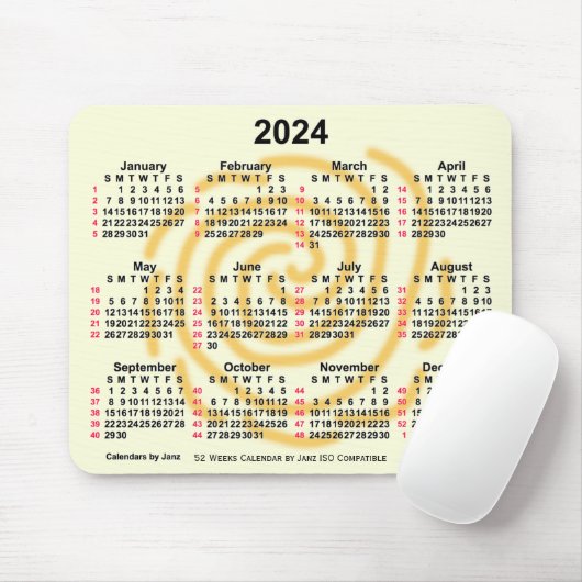 2024 Zonnedagen 52 weken ISO-kalender door Janz Muismat (Met muis)
