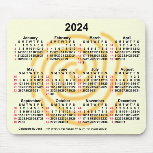 2024 Zonnedagen 52 weken ISO-kalender door Janz Muismat (Voorkant)
