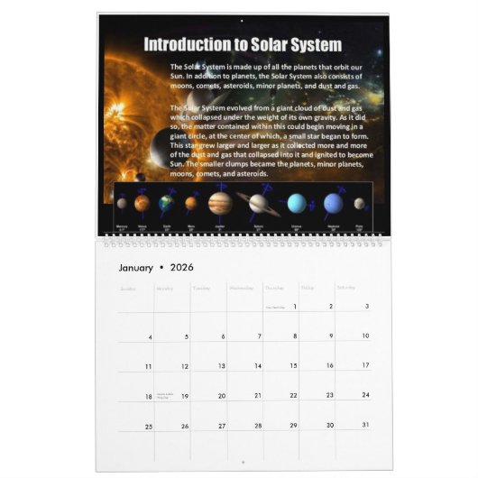 2024 Zonnestelsel gedateerde kalender (Jan 2026)