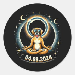 2024 Zonsverduistering Hond Ronde Sticker