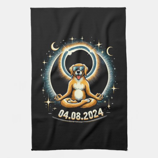 2024 Zonsverduistering Hond Theedoek (Verticaal)