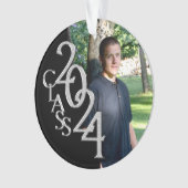 2024 Zwart en Zilver Afstuderen Foto Ornament (voorkant)