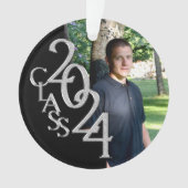2024 Zwart en Zilver Afstuderen Foto Ornament (voorkant)