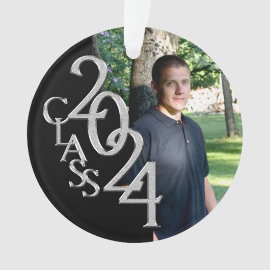 2024 Zwart en Zilver Afstuderen Foto Ornament (voorkant)