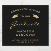 2024 Zwart Goud Script Pet Afstuderen Sparkling Wijnetiket (Enkel label)