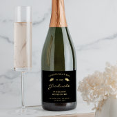 2024 Zwart Goud Script Pet Afstuderen Sparkling Wijnetiket