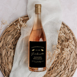 2024 Zwart Goud Script Pet Afstuderen Wijn Etiket