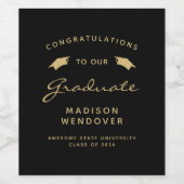 2024 Zwart Goud Script Pet Afstuderen Wijn Etiket (Enkel label)