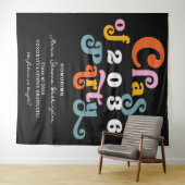 2024 Zwart Retro Custom Graduation Party Achtergro Wandkleed (In Situ (horizontaal))
