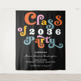 2024 Zwart Retro Custom Graduation Party Achtergro Wandkleed