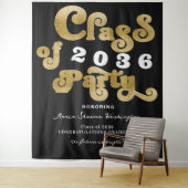 2024 Zwart Retro Custom Graduation Party Achtergro Wandkleed (In situ)