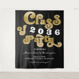 2024 Zwart Retro Custom Graduation Party Achtergro Wandkleed