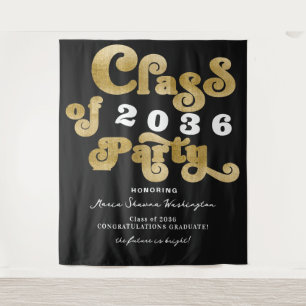 2024 Zwart Retro Custom Graduation Party Achtergro Wandkleed