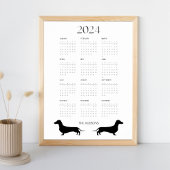 2024 Zwart-wit Dachshund Kalender Poster