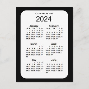 2024 Zwarte 6-maandenkalender van Janz Briefkaart