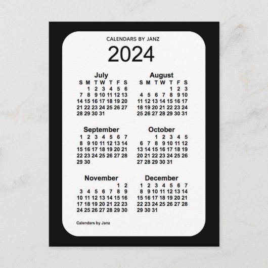 2024 Zwarte 6-maandenkalender van Janz Briefkaart (Voorkant)