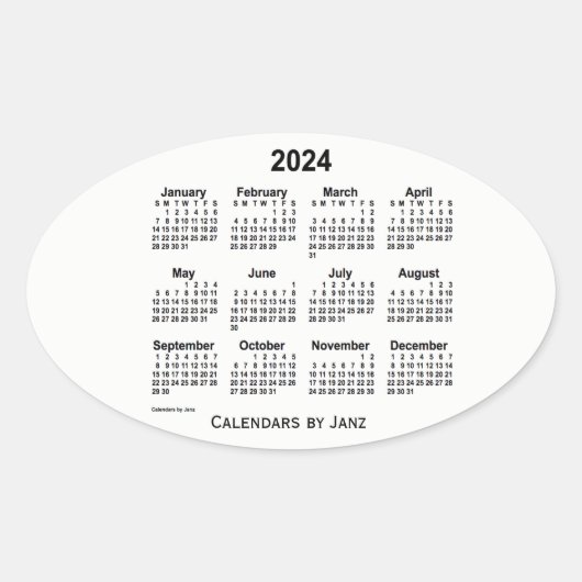 2024 Zwarte en Witte Agenda van Janz Oval Sticker (Voorkant)