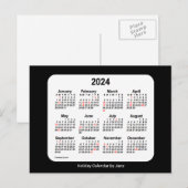 2024 Zwarte mini-kalender voor de feestdagen van J (Voorkant / Achterkant)