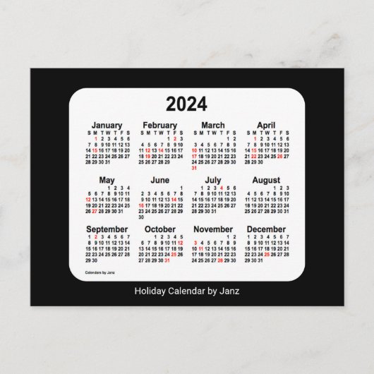 2024 Zwarte mini-kalender voor de feestdagen van J (Voorkant)