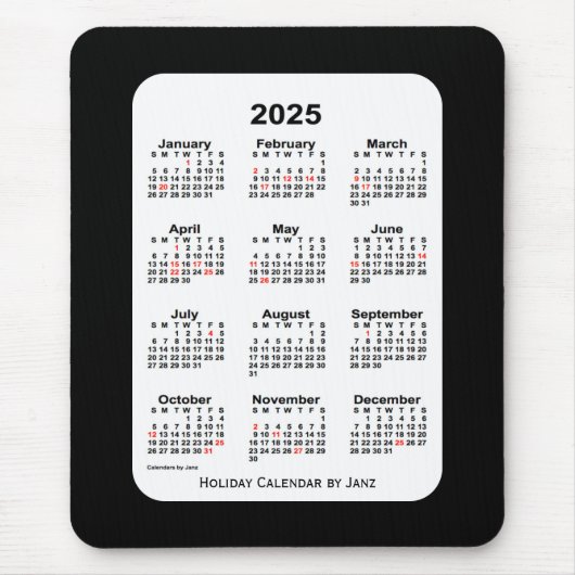 2025 2025 2010 20Tone Black Calendar van Janz Muismat (Voorkant)